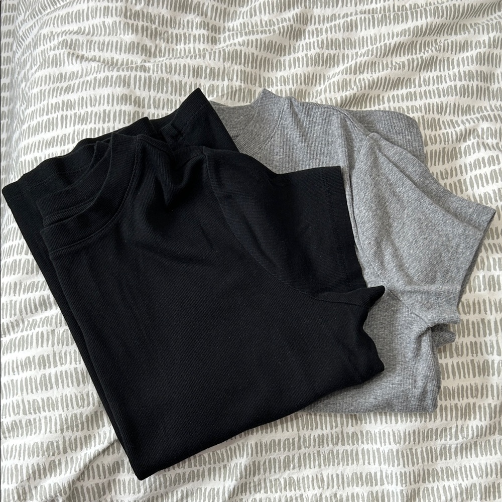 A New Day XXL 2 Ribbed Stretchy Black Gray T-Shirt cotton modal spandex blend